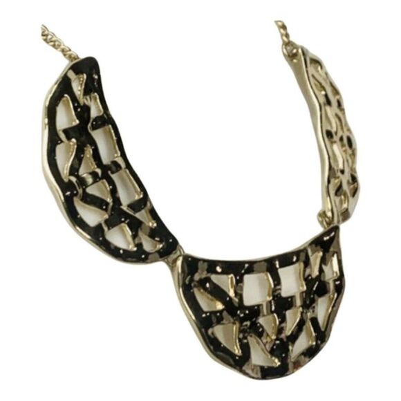 Vintage Gold Tone Half Moon Weave Art Deco Chain Gold Tone Statement Necklace - Picture 4 of 8